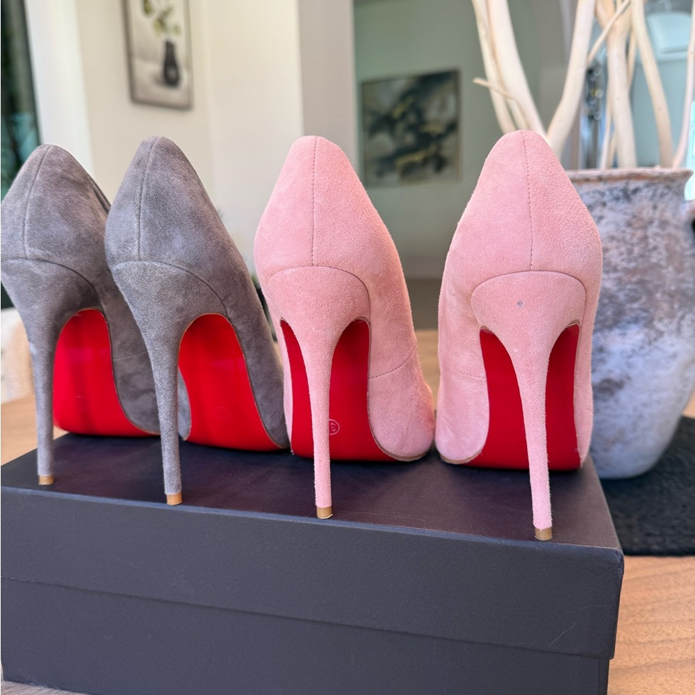 Chic Suede Stiletto Heels in Gray and Pink LEATHER AND SUEDE - Picture 5 of 10